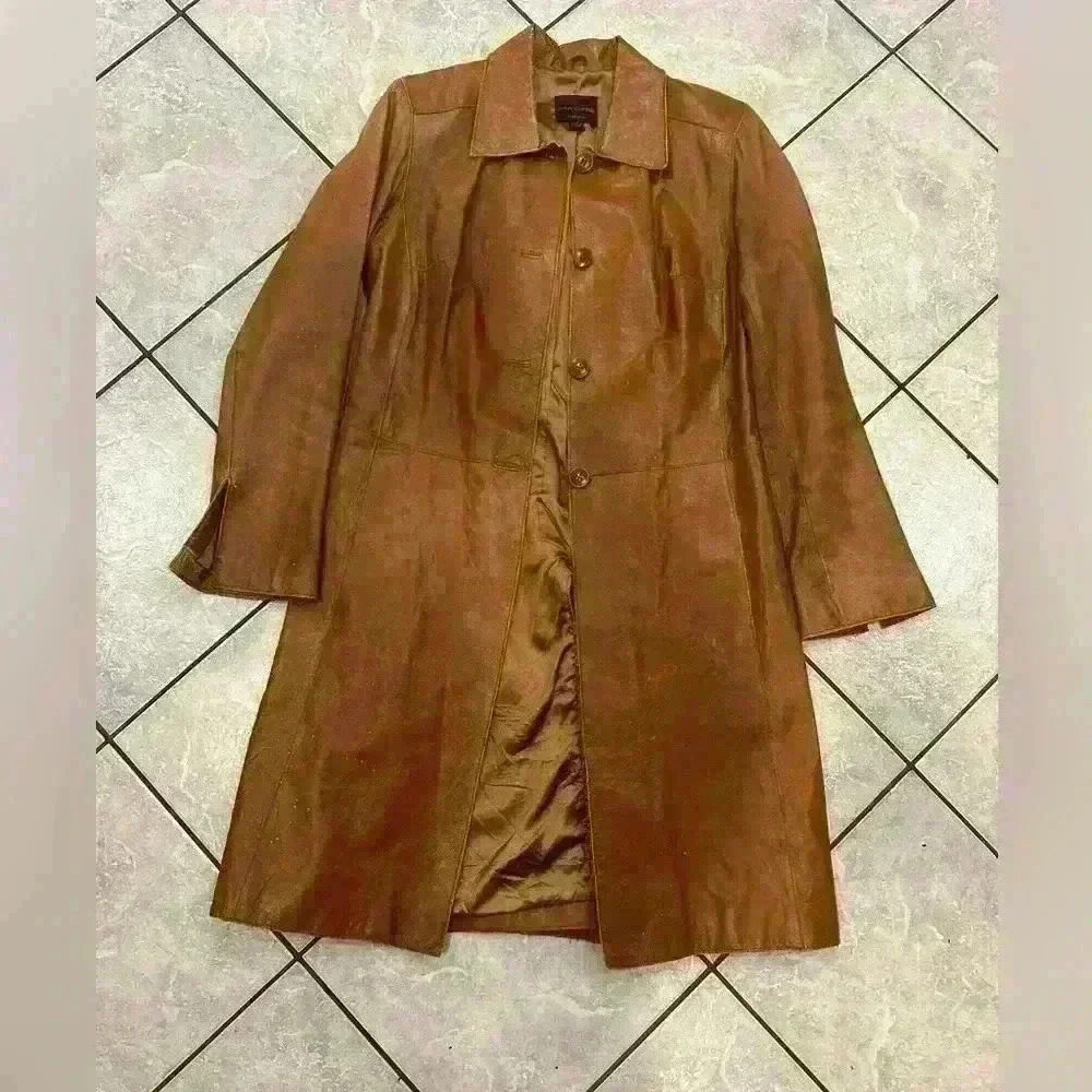 John Carlisle Brown Leather Coat Size Medium